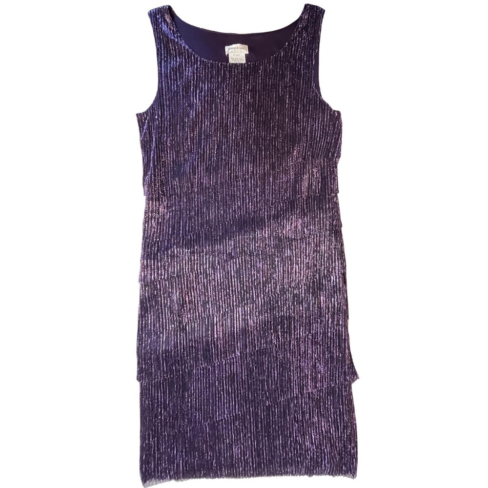 Purple Metallic Shimmer Dress Y2K Vintage 90s Shutter Pleat Wedding Evening 10